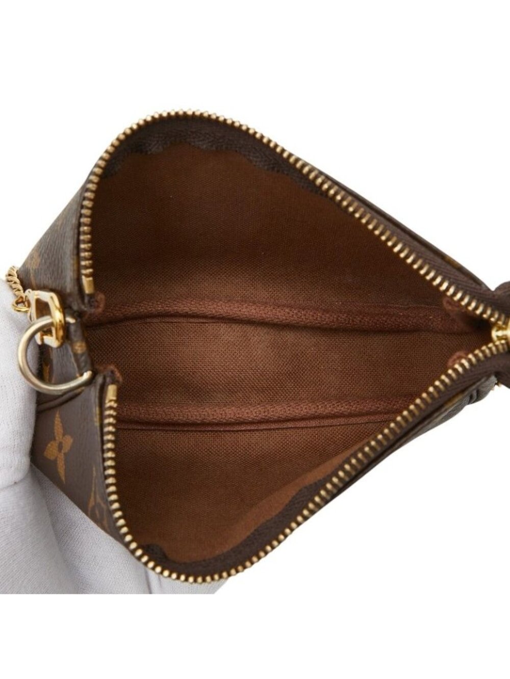 Louis Vuitton Monogram Mini Pochette Pouch Handbag Brown Leather - Picture 6 of 8